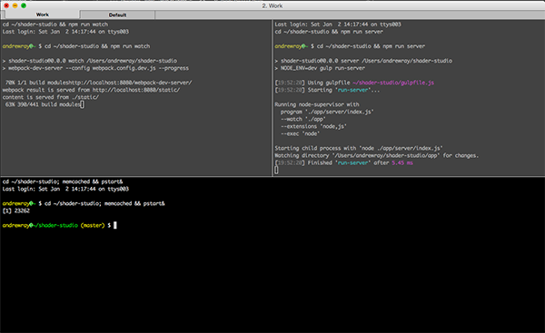 Screenshot of iTerm2 after a custom arrangement has been restored